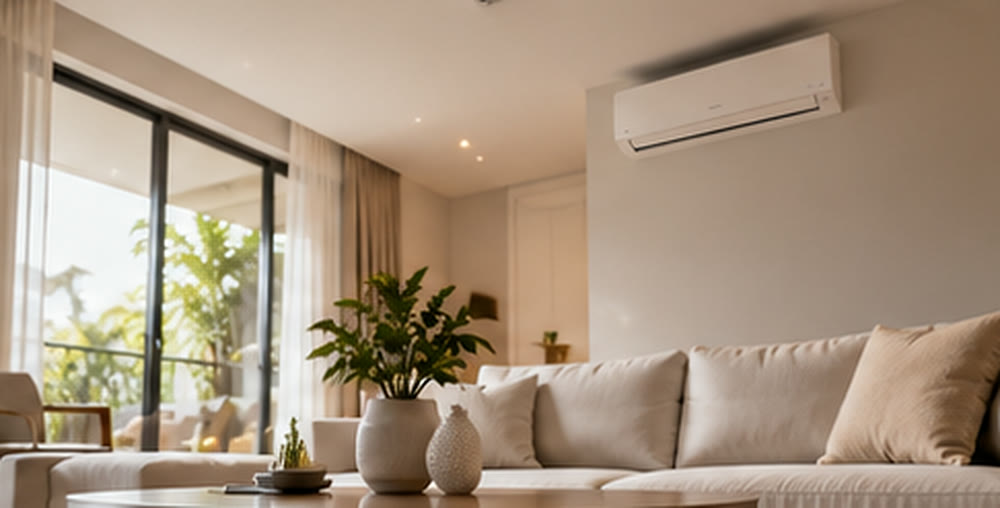 Bright living room with a wall-mounted aircon