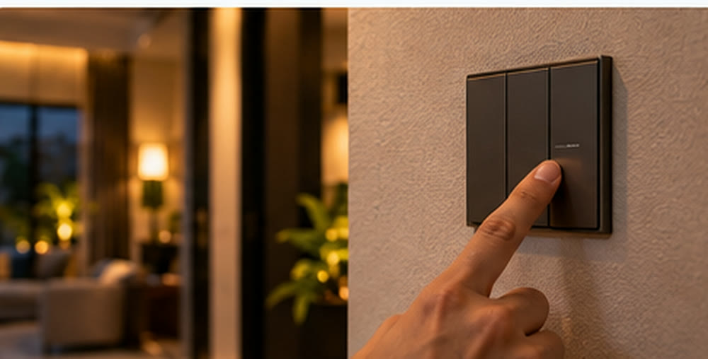 Finger pressing a wall switch